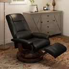 Living Room Relaxation: Black Faux Leather Swivel Recliner with Adjustable Footrest