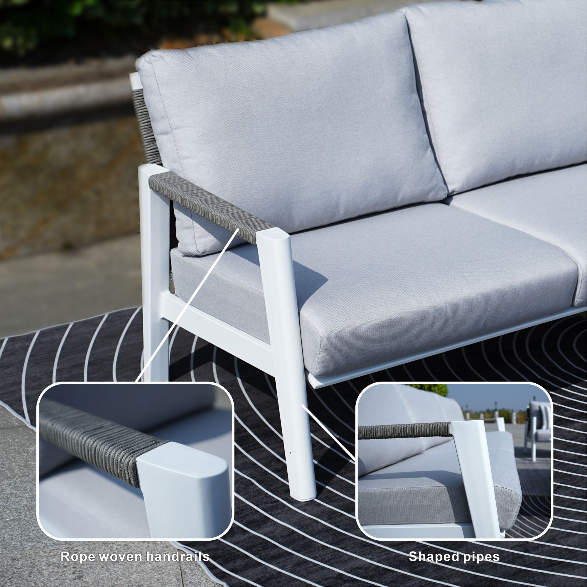 7-Piece Patio Aluminum Sofa Set with Rectangular Firepit Table & Side Table