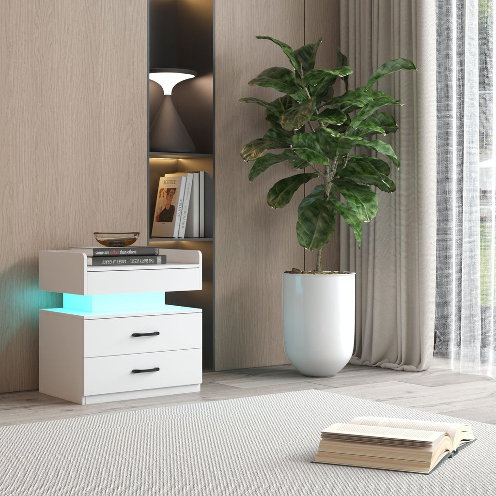 2 Set Nightstand with Adjustable LED Strip Light, 2-drawers, Large Storage Space, Suitable for Bedside Table, Coffee Table, Sofa Side Table or End Table for Study Desk