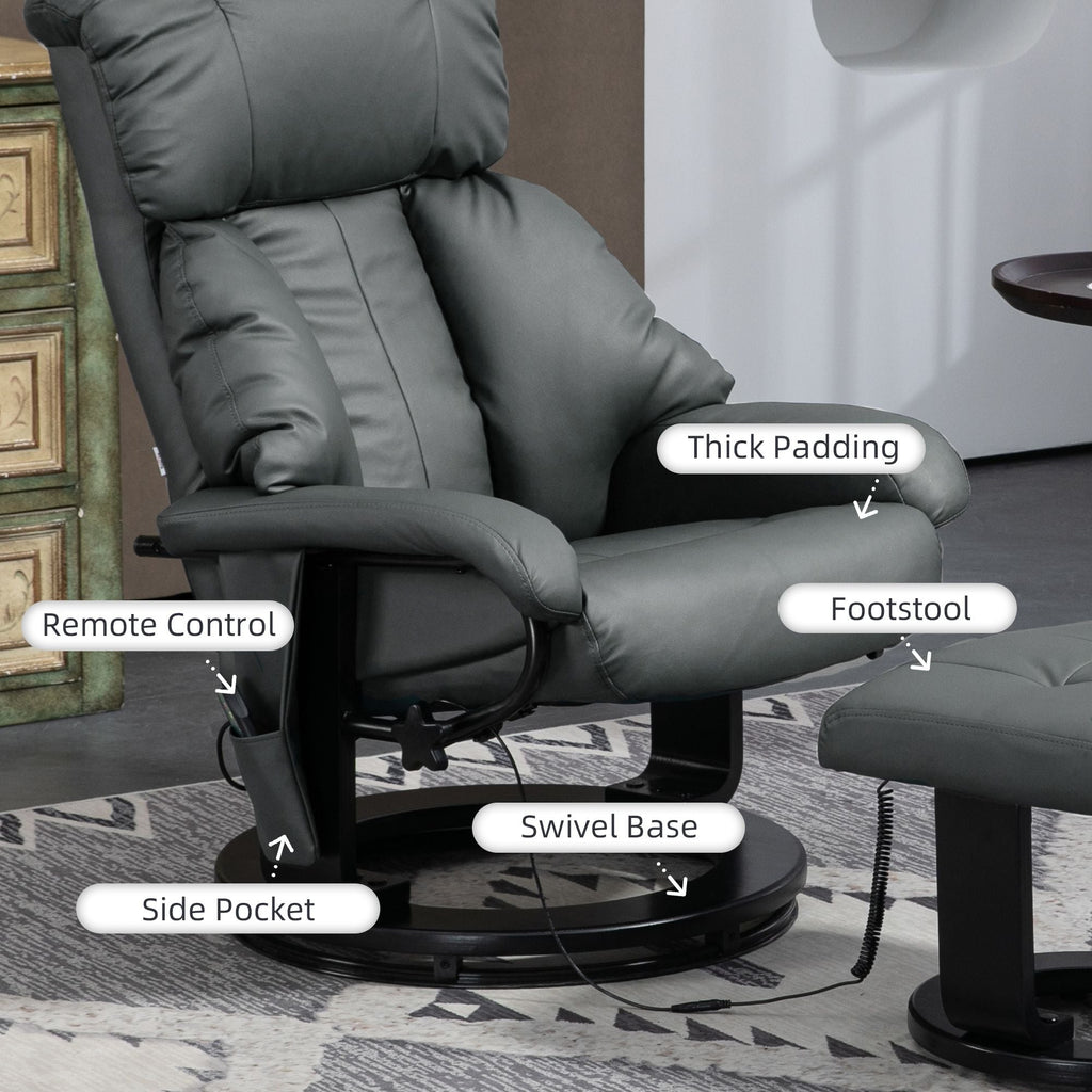 Faux Leather Swivel Massage Recliner with Ottoman, Remote, Side Pocket for Relaxation | Living Room Essentials