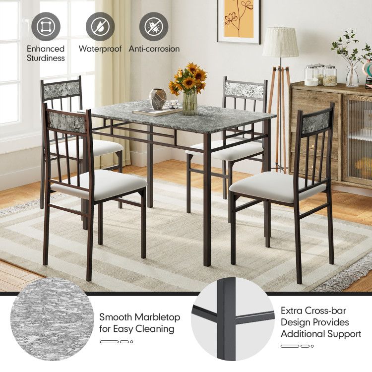 5 Pieces Faux Marble Dining Set Table