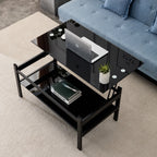 Glass Lift Top Coffee Table;  Modern Simple 2-Layer Tempered Glass Coffee Table for Living Room;  Black