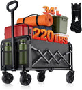 Collapsible Foldable Wagon Cart with Wheels - 220LBS Heavy Duty Folding Wagon Carts, Portable Lightweight Utility Wagon with All-Terrain Wheels & 2 Cup Holders, Grocery/Beach/Sports/Shopping/Black