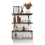 Rustic 2-in-1 Floating Shelves & Storage Basket - Durable Paulownia Wood, 66Lbs Capacity, Corrosion-Resistant Wall Decor