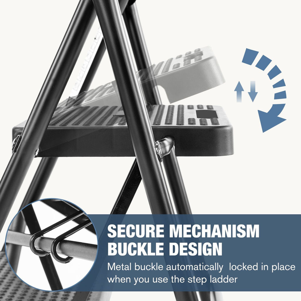 Household portable 3-layer step ladder, with safety buckle stable and safe