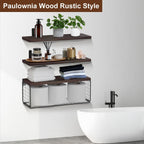 Rustic 2-in-1 Floating Shelves & Storage Basket - Durable Paulownia Wood, 66Lbs Capacity, Corrosion-Resistant Wall Decor
