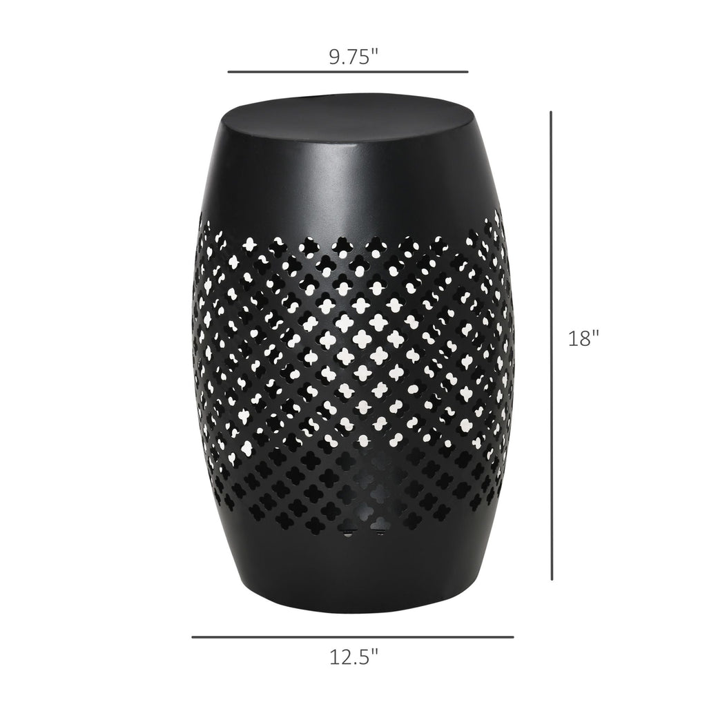 12.5" Steel Outdoor Side Table, Round Hollow Drum Patio End Table, Accent Table for Indoor and Outdoor, Black