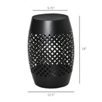 12.5" Steel Outdoor Side Table, Round Hollow Drum Patio End Table, Accent Table for Indoor and Outdoor, Black