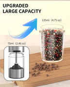 Rechargeable Electric Salt and Pepper Grinder Set Gravity Salt and Pepper Mills Set with LED Light, No Battery Needed, Adjustable Coarseness, Washable 135ml Container, Black