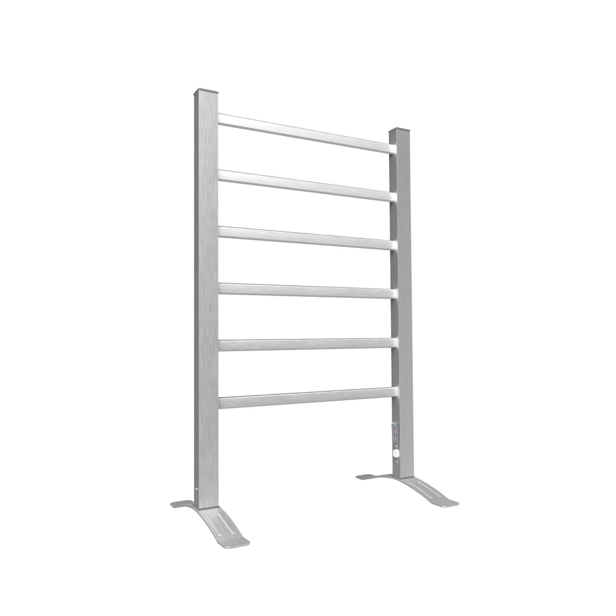 Electric Heated Towel Rack for Bathroom, Silver Color Wall Mounted OR Freestanding Towel Warmer, 6 Stainless Steel Bars Drying Rack