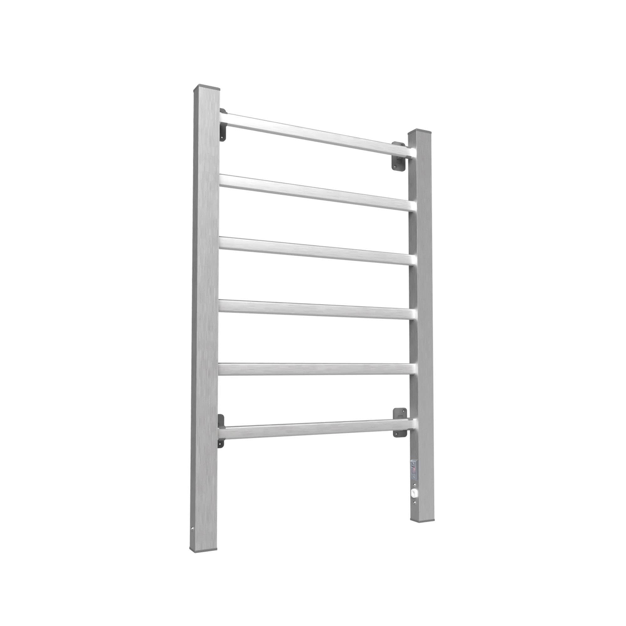 Electric Heated Towel Rack for Bathroom, Silver Color Wall Mounted OR Freestanding Towel Warmer, 6 Stainless Steel Bars Drying Rack