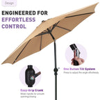 9FT Outdoor Patio Umbrella Outdoor Table Umbrella with Push Button Tilt and Crank, Market Umbrella 8 Sturdy Ribs UV Protection Waterproof for Garden, Khaki-New