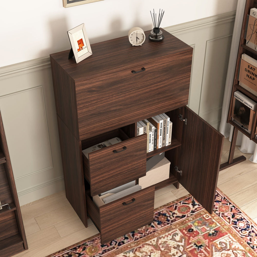 Bar Cabinet with Storage Drawer & Shelves, Fold-up Desktop, Ideal for Home,Dormitory, Small Spaces