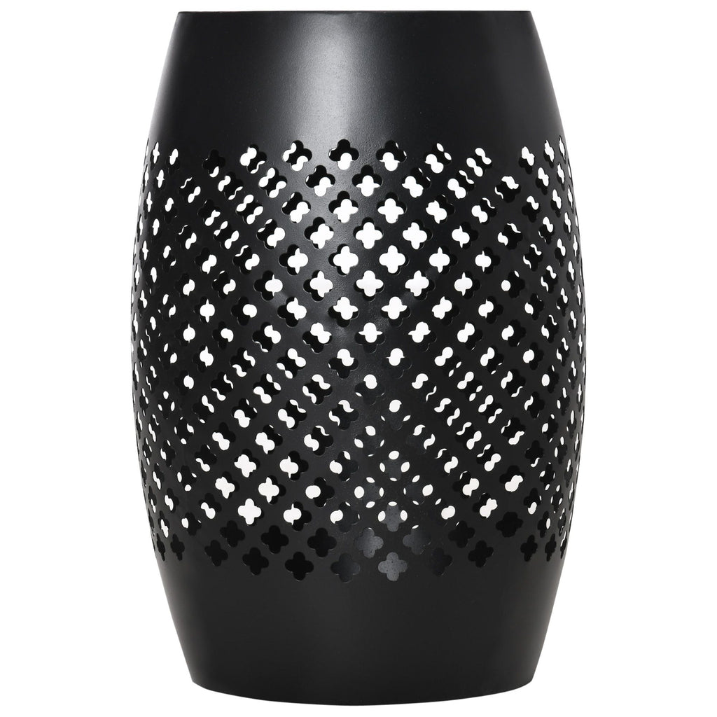 12.5" Steel Outdoor Side Table, Round Hollow Drum Patio End Table, Accent Table for Indoor and Outdoor, Black