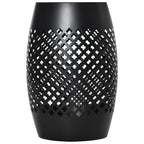 12.5" Steel Outdoor Side Table, Round Hollow Drum Patio End Table, Accent Table for Indoor and Outdoor, Black