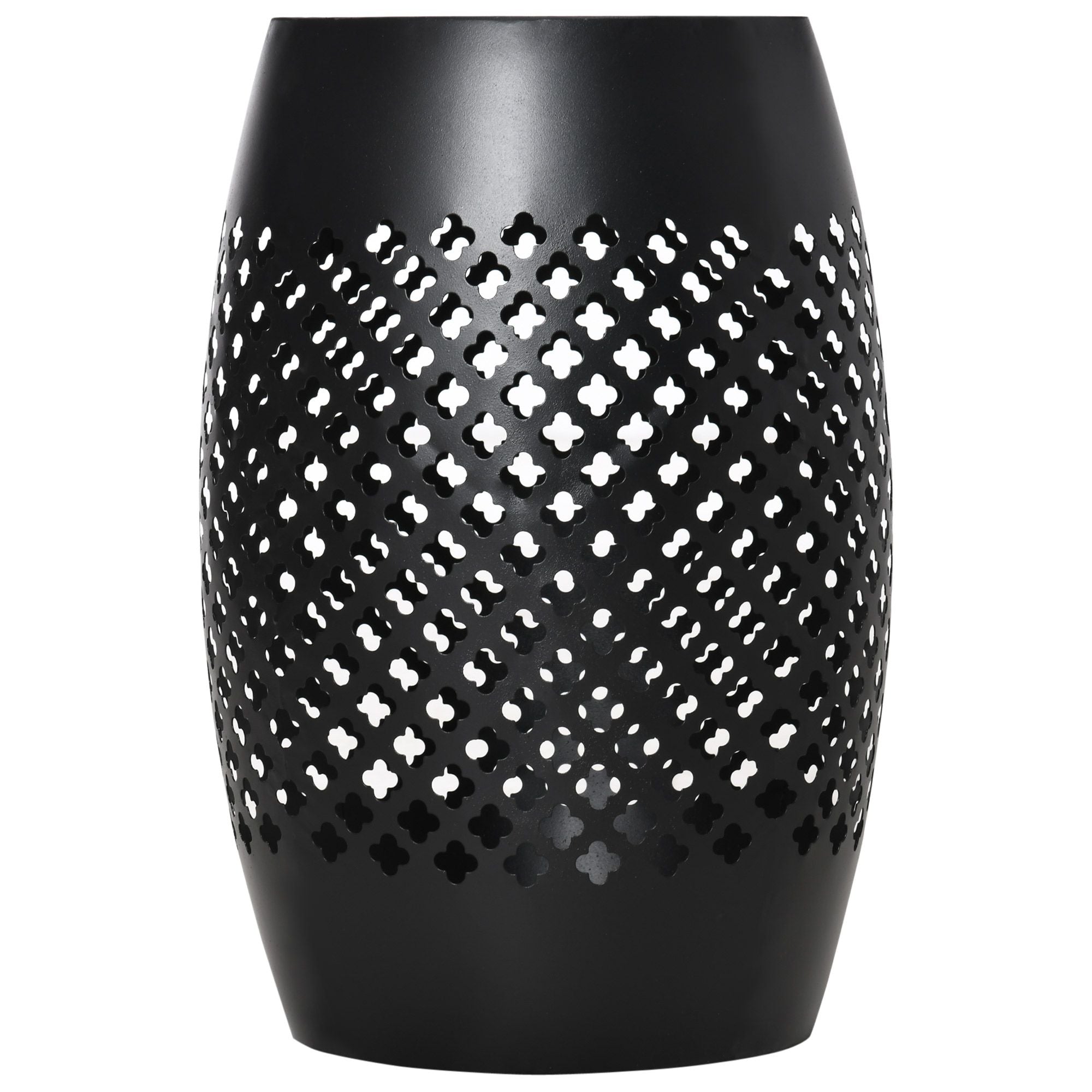 12.5" Steel Outdoor Side Table, Round Hollow Drum Patio End Table, Accent Table for Indoor and Outdoor, Black