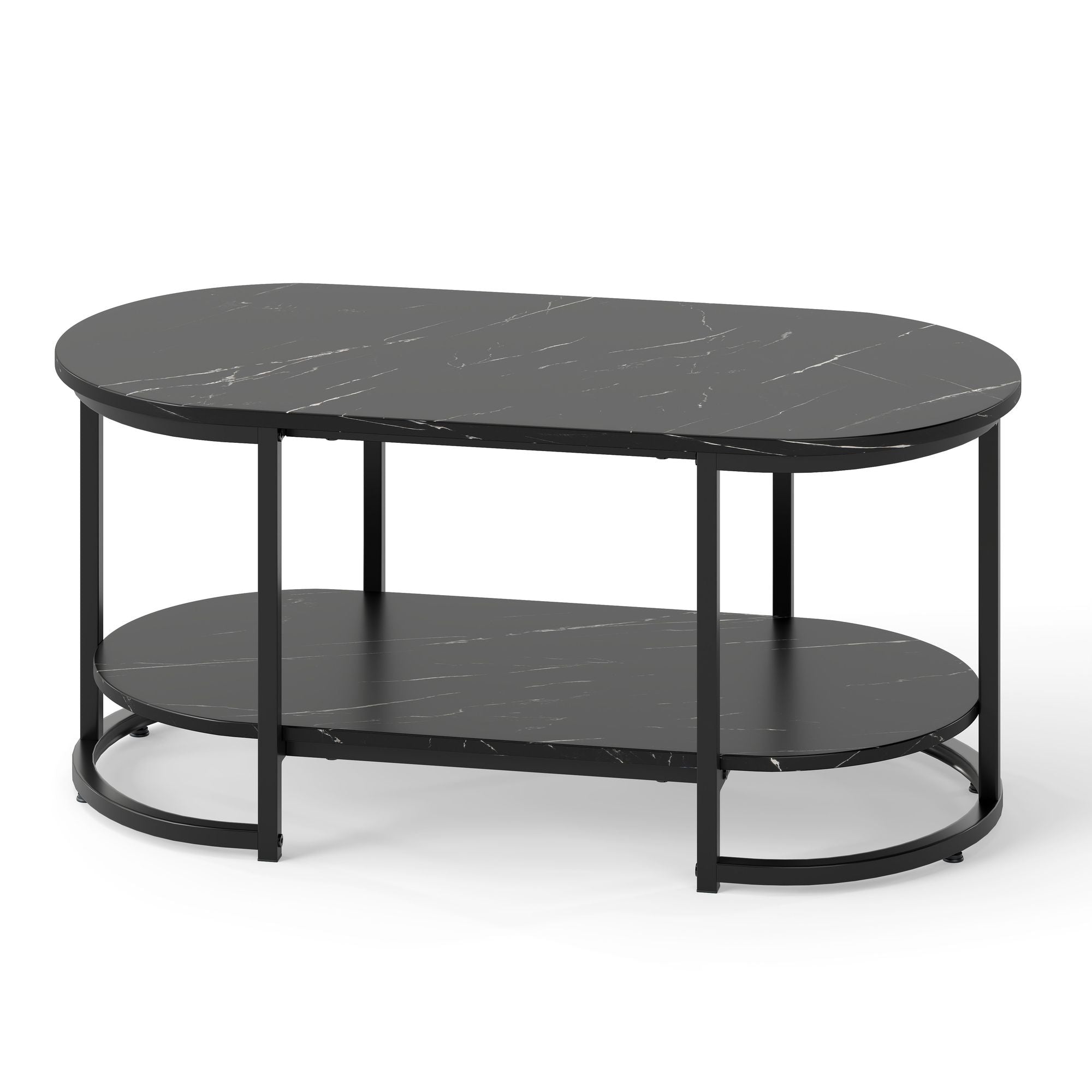 Marble Coffee Table with Open Storage Shelf