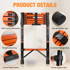 Telescopic Roof Ladder, Heavy-Duty Stainless Steel with Anti-Slip Feet, 330 LBS Load Capacity, Suitable for RV, Roof & Multi-Scene Use
