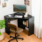 Corner Computer Desk Triangle Writing Workstation with Storage Shelf