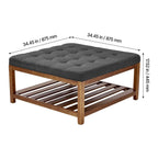 Large Square Ottoman Coffee Table, 34.5 Inch Tufted Coffee Table with Solid Wood Shelf Storage, Linen Solid Upholstered Footrest Ottoman for Bedroom Living Room, 400 LBS, Dark Gray