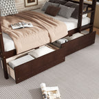 Twin Over Twin Rubber Wood Bunk Bed with 2 Drawers, Convertible into 2 Twin Beds, Twin Size Bunk Bed with Ladder and Safety Guardrails