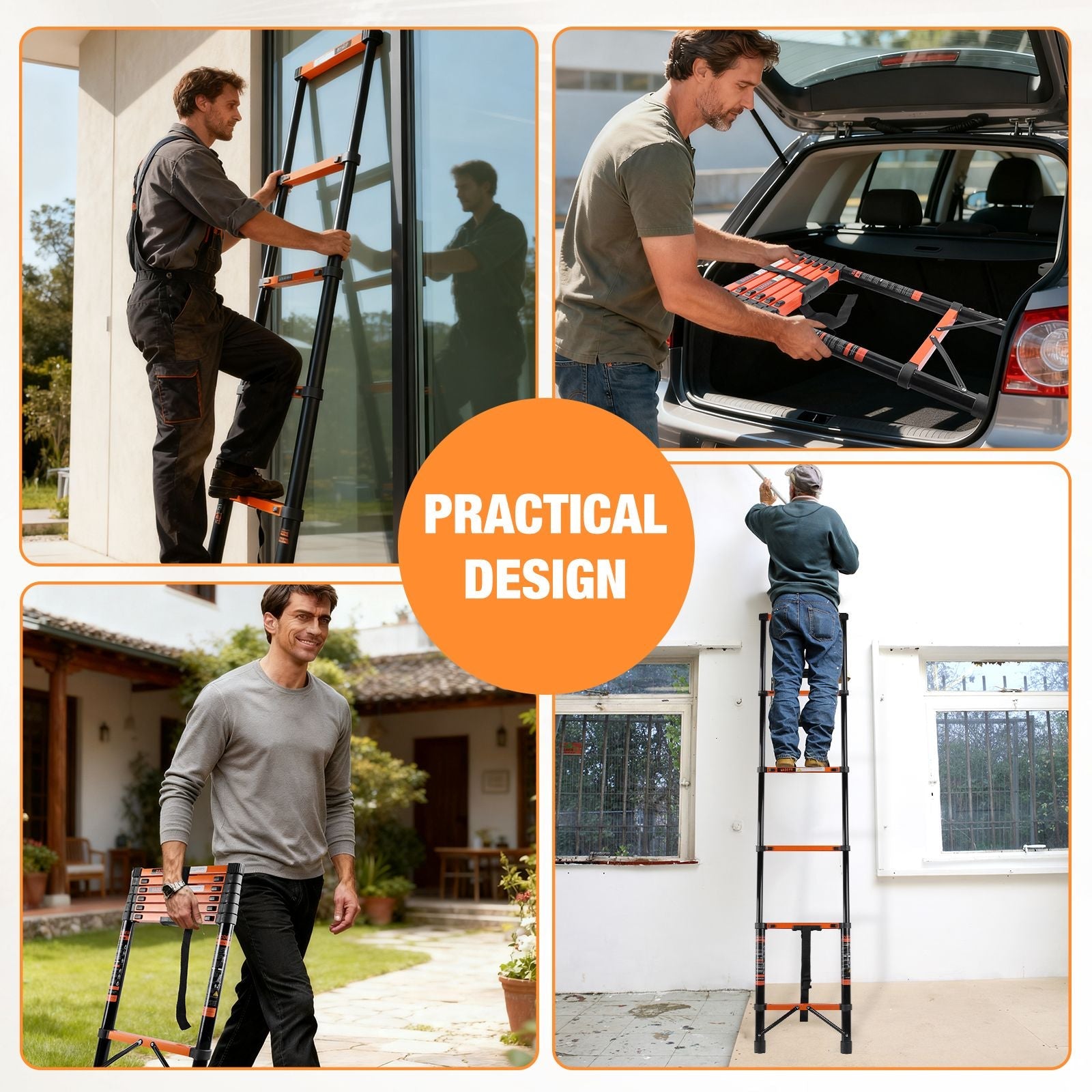 Telescopic Roof Ladder, Heavy-Duty Stainless Steel with Anti-Slip Feet, 330 LBS Load Capacity, Suitable for RV, Roof & Multi-Scene Use