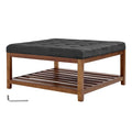 Large Square Ottoman Coffee Table, 34.5 Inch Tufted Coffee Table with Solid Wood Shelf Storage, Linen Solid Upholstered Footrest Ottoman for Bedroom Living Room, 400 LBS, Dark Gray