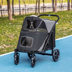 Pet Stroller Dog Cat Carriage One Click Fold with Universal Front Wheels Shock Absorber Brakes Storage Bags Mesh Window