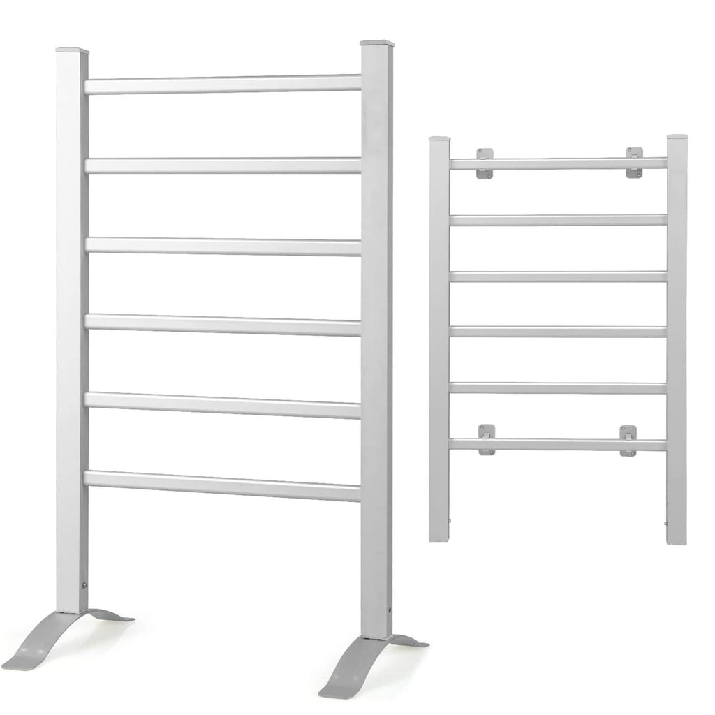 Electric Heated Towel Rack for Bathroom, Silver Color Wall Mounted OR Freestanding Towel Warmer, 6 Stainless Steel Bars Drying Rack