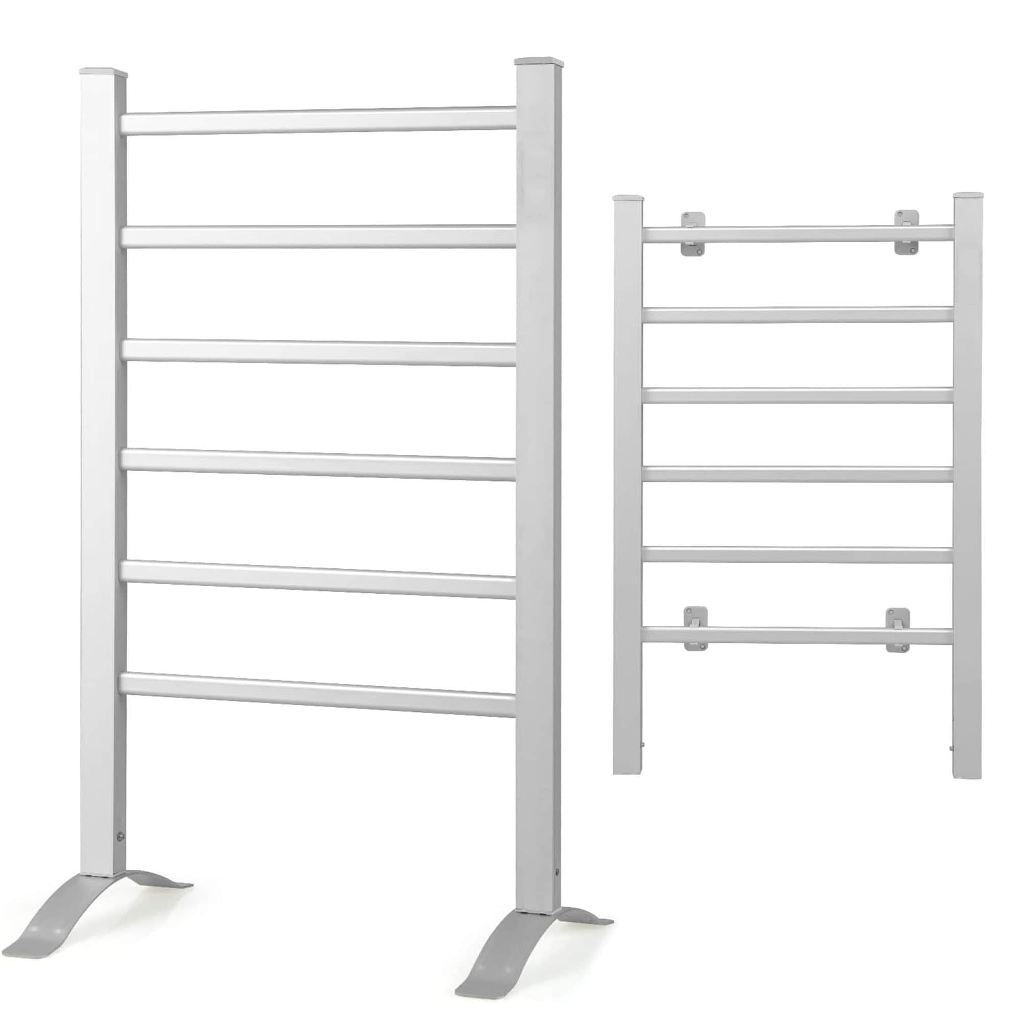 Electric Heated Towel Rack for Bathroom, Silver Color Wall Mounted OR Freestanding Towel Warmer, 6 Stainless Steel Bars Drying Rack