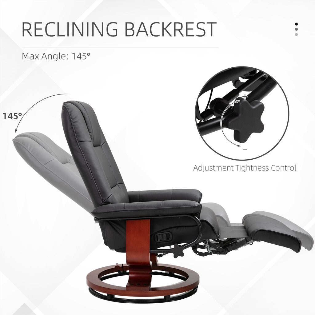 Living Room Relaxation: Black Faux Leather Swivel Recliner with Adjustable Footrest