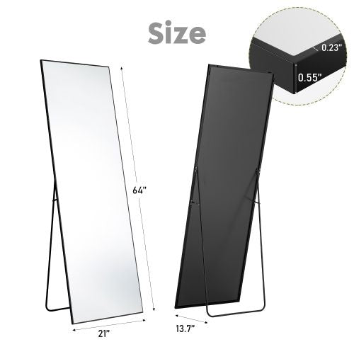 Floor Standing Mirror, Wall Mirror with Stand Aluminum Alloy Thin Frame,21''*64'',Black-rect