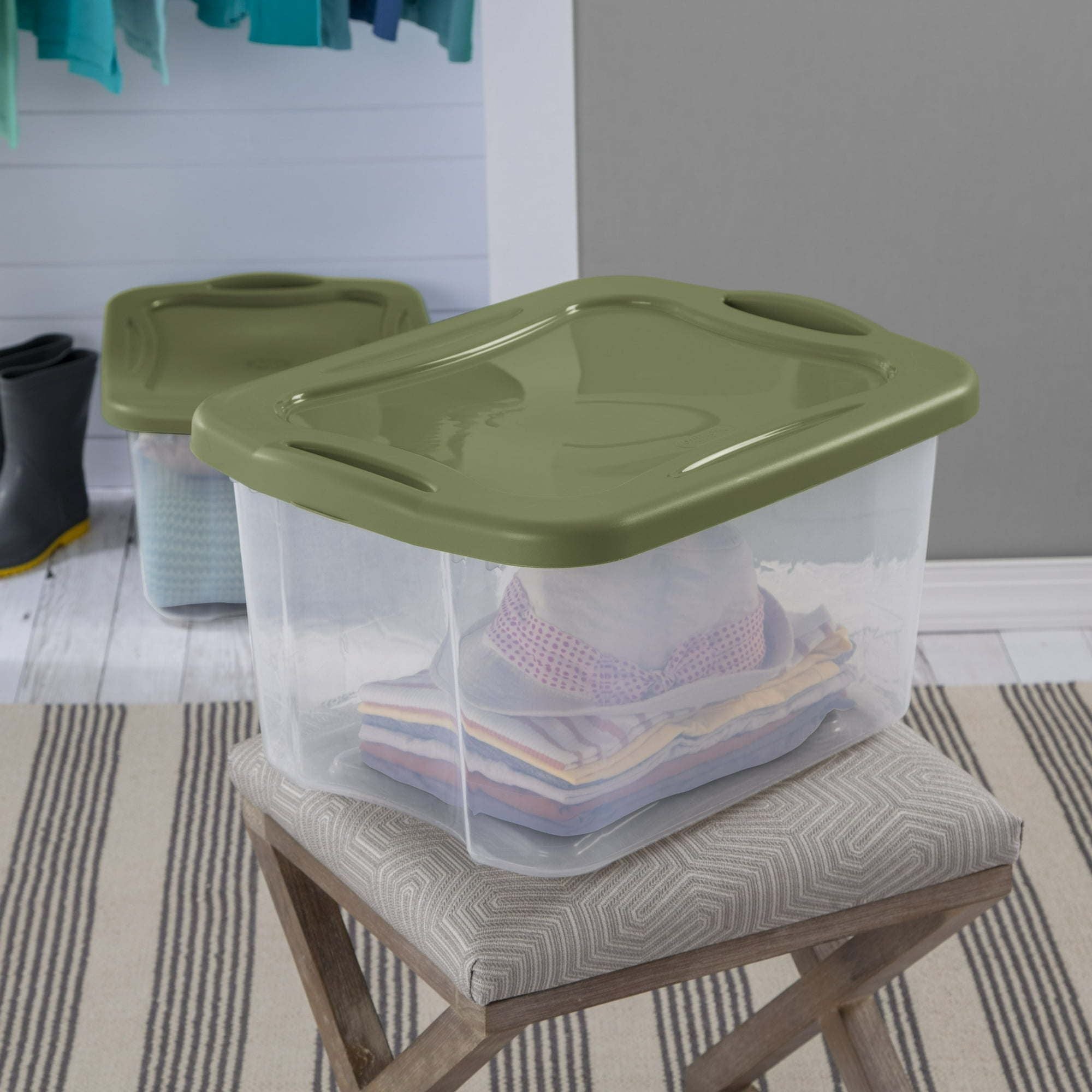 (2 pack) 40 Quart EZ Carry, Plastic Storage Bin, Full-Grip Handles, Green