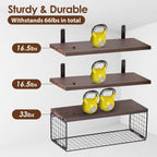 Rustic 2-in-1 Floating Shelves & Storage Basket - Durable Paulownia Wood, 66Lbs Capacity, Corrosion-Resistant Wall Decor