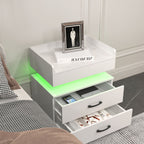 2 Set Nightstand with Adjustable LED Strip Light, 2-drawers, Large Storage Space, Suitable for Bedside Table, Coffee Table, Sofa Side Table or End Table for Study Desk