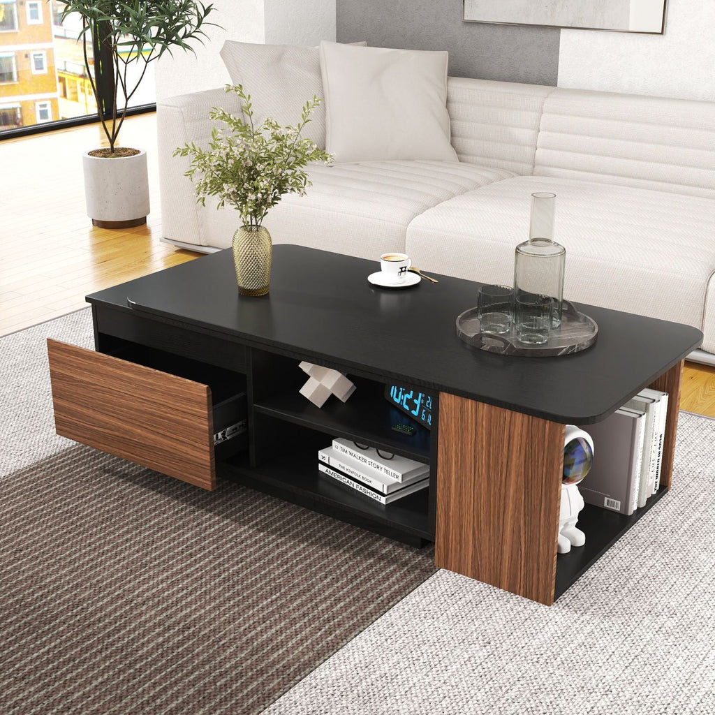 Versatile Extendable Wood Coffee Table with Adjustable Length & Dual Storage Drawers for Modern Living Rooms