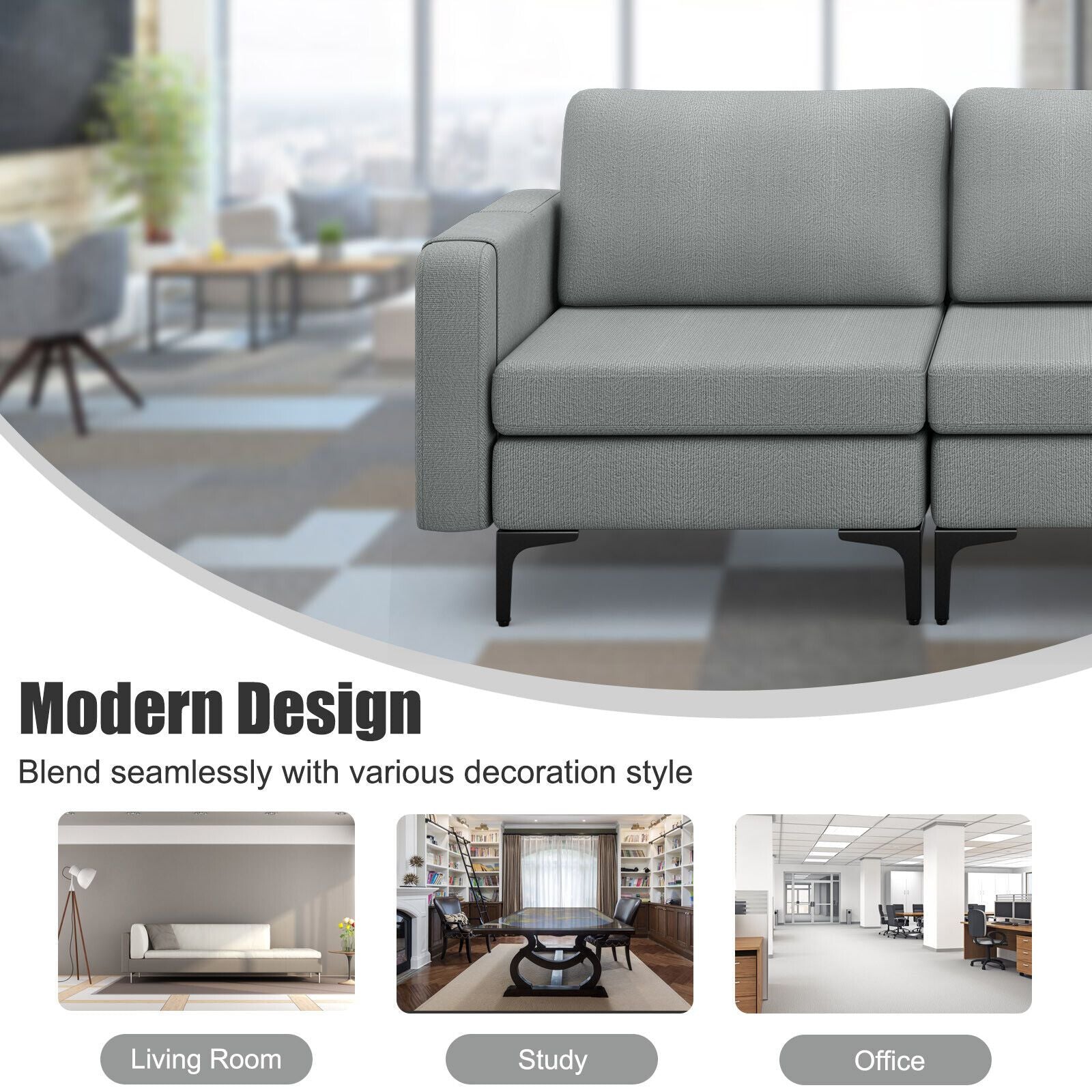 Convertible Sofa Couch with Magazine Pockets 3-Seat with 2 USB Port