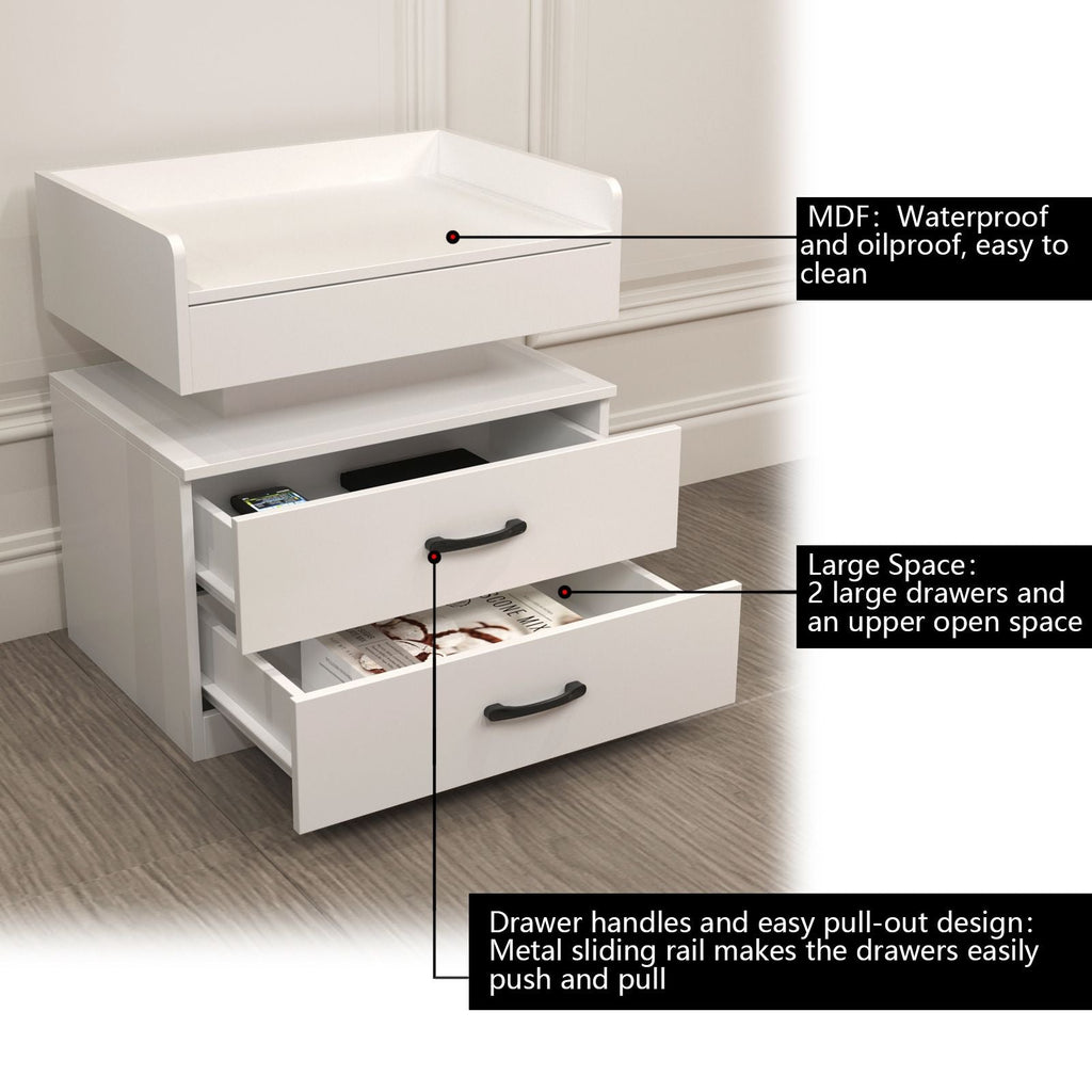 2 Set Nightstand with Adjustable LED Strip Light, 2-drawers, Large Storage Space, Suitable for Bedside Table, Coffee Table, Sofa Side Table or End Table for Study Desk