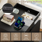 Nightstand with Charging Station Modern Bedside Table for Living Room Bedroom Office