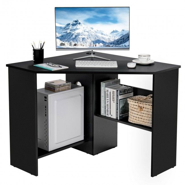 Corner Computer Desk Triangle Writing Workstation with Storage Shelf