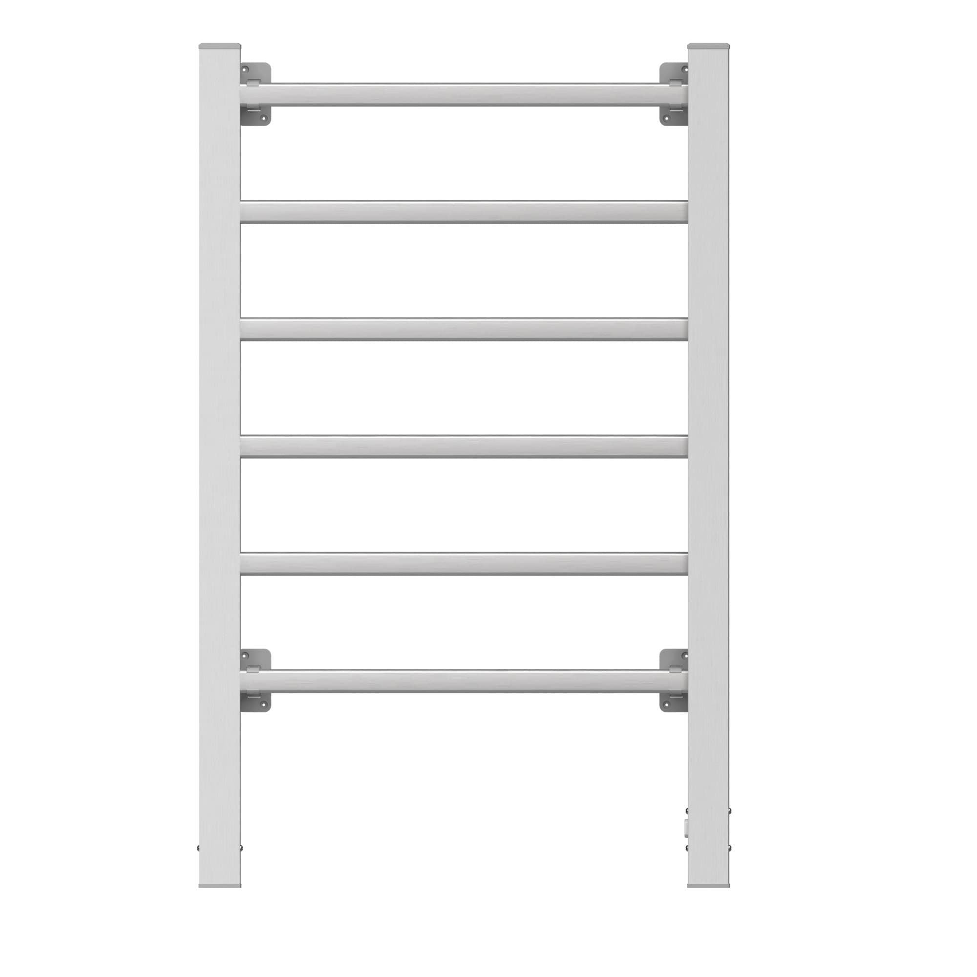 Electric Heated Towel Rack for Bathroom, Silver Color Wall Mounted OR Freestanding Towel Warmer, 6 Stainless Steel Bars Drying Rack