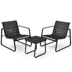 3 Pieces Patio Bistro Furniture Set with Glass Top Table Garden Deck