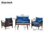 4-Piece Garden Furniture; Patio Seating Set; PE Rattan Outdoor Sofa Set; Wood Table and Legs; Brown and Beige