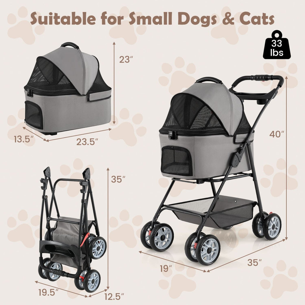 3 in 1 Pet Stroller with Removable Carrier up to 33 lbs