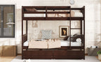 Twin Over Twin Rubber Wood Bunk Bed with 2 Drawers, Convertible into 2 Twin Beds, Twin Size Bunk Bed with Ladder and Safety Guardrails