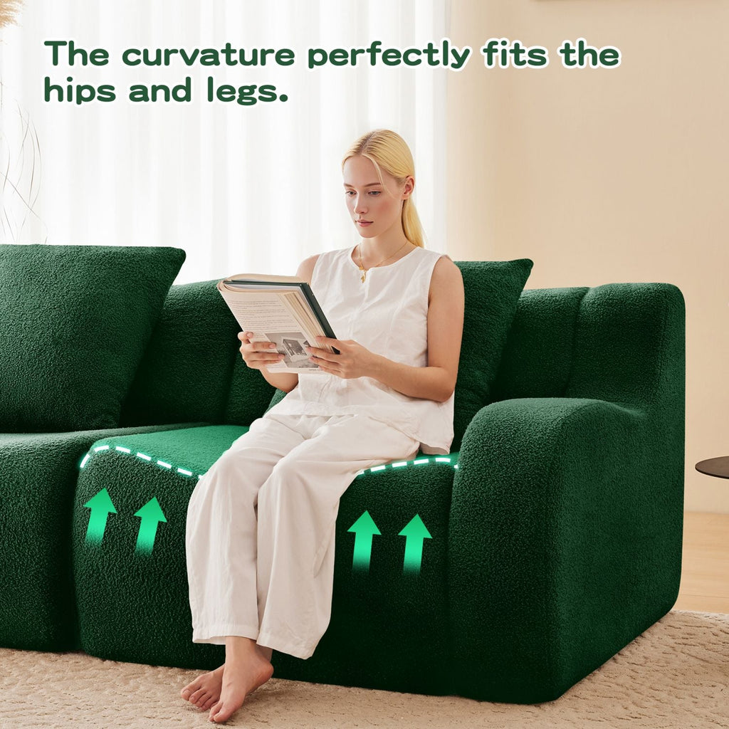 Soft Teddy Fabric Boneless Sofa,No Assembly Required Streamlined Design,Anti-Slip Design 32D High Density Sponge Fits Living Rooms Bedrooms,Green
