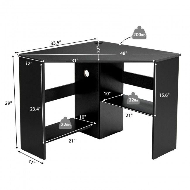 Corner Computer Desk Triangle Writing Workstation with Storage Shelf