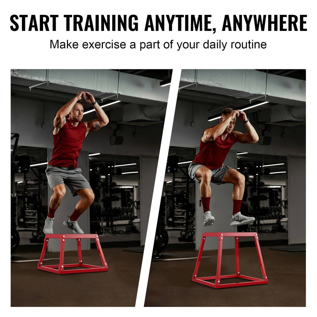 Plyometric Jump Box, 12 Inch Plyo Box, Steel Plyometric Platform and Jumping Agility Box, Anti-Slip Fitness Exercise Step Up Box for Home Gym Training, Conditioning Strength Training, Red