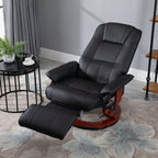 Living Room Relaxation: Black Faux Leather Swivel Recliner with Adjustable Footrest