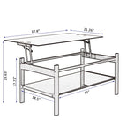 Glass Lift Top Coffee Table;  Modern Simple 2-Layer Tempered Glass Coffee Table for Living Room;  Black